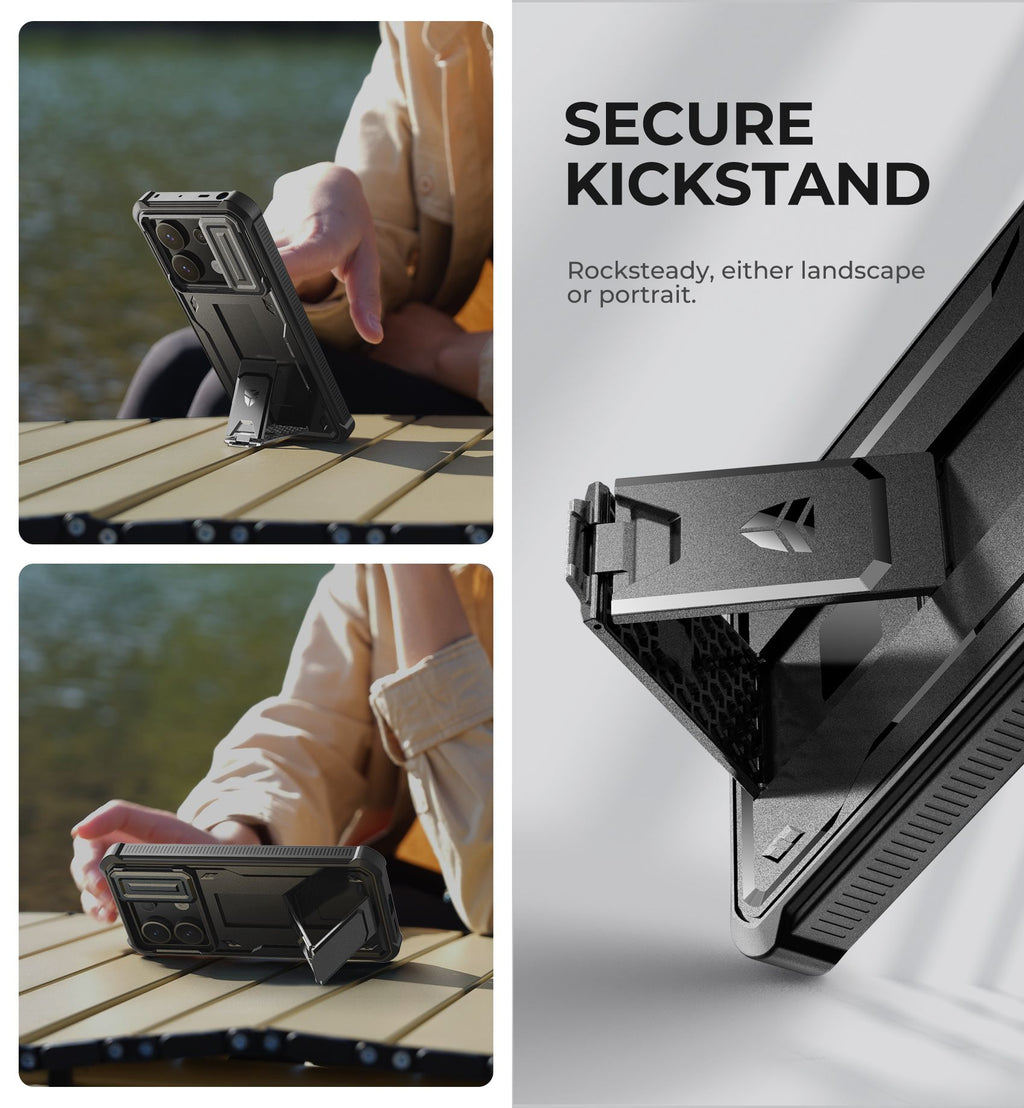 Funda Resistente a Impactos para Redmi Note 13 Pro 5G con Cubierta Deslizante Integrada para la Cámara y Protector de Pantalla Integrado con Soporte