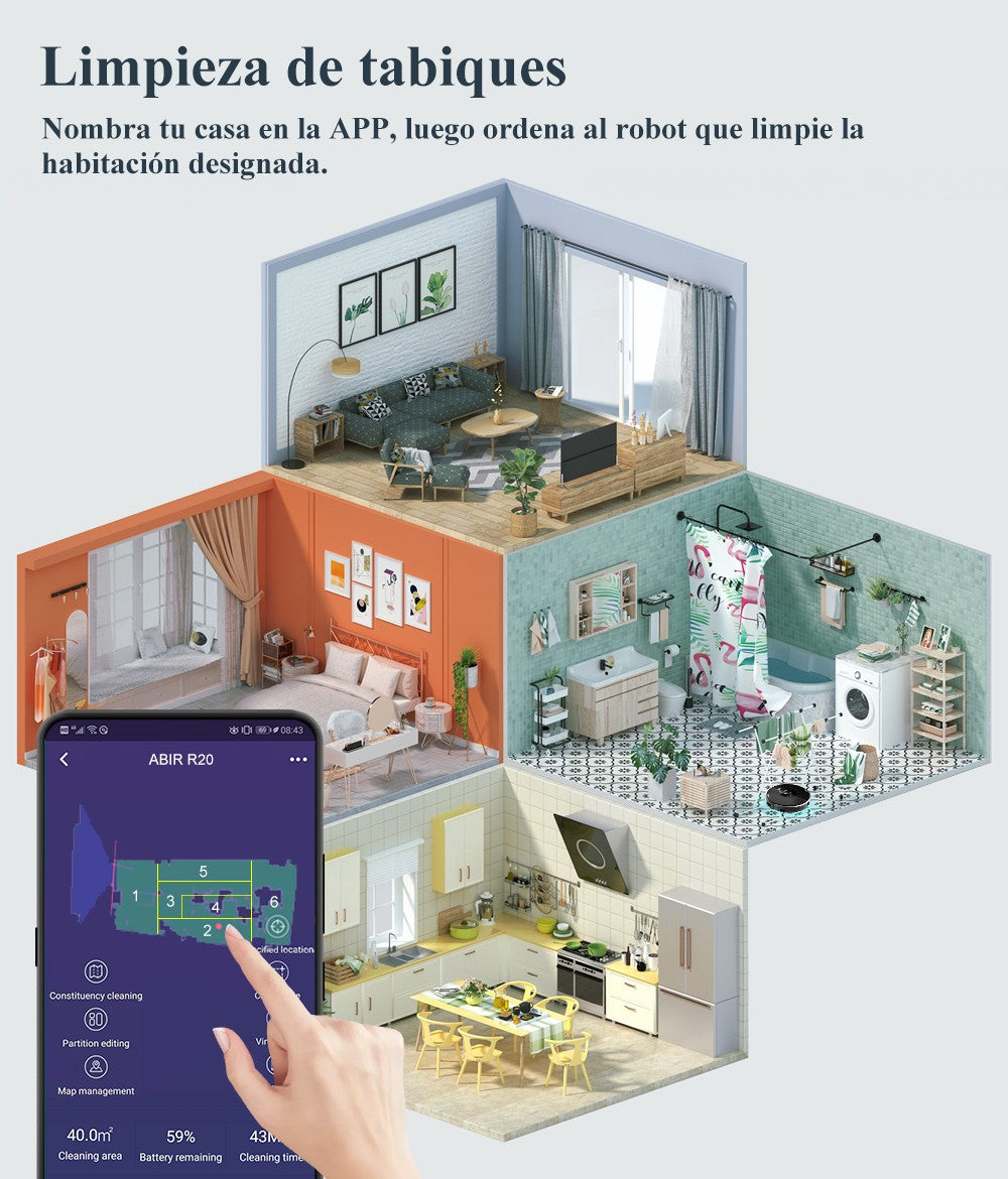 ABIR-Robot aspirador X8, sistema láser, mapas de múltiples pisos, limpieza de zona, ajuste de área limitada para lavado de alfombras en el hogar