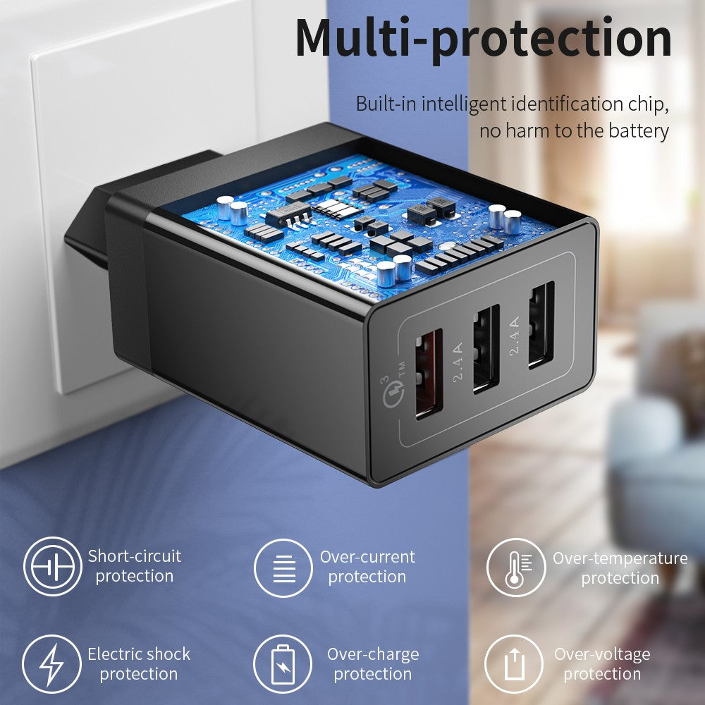Essager-cargador USB tipo C de 30W, carga rápida 3,0 para iPhone 14, Samsung, Xiaomi, 3 puertos, enchufe múltiple, carga rápida para teléfono móvil de pared