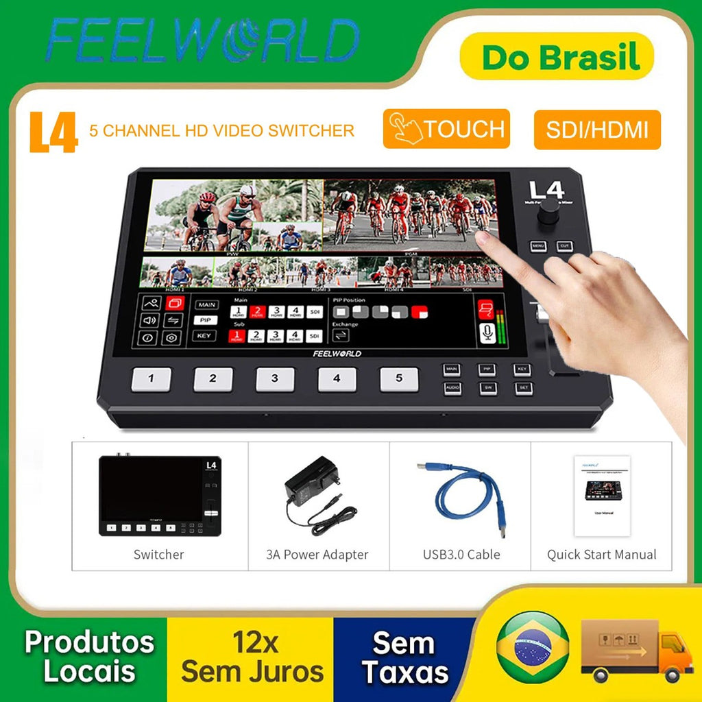 FEELWORLD L4 conmutador de vídeo para cámara, pantalla táctil de 10,1 pulgadas,