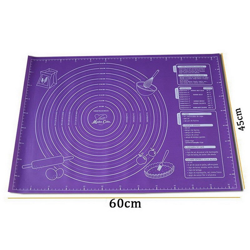 Almohadilla de silicona de 60/50/40cm, estera para hornear, hoja para amasar masa, estera para cocina, rollo de masa, Pizza, soporte antiadherente para masa grande