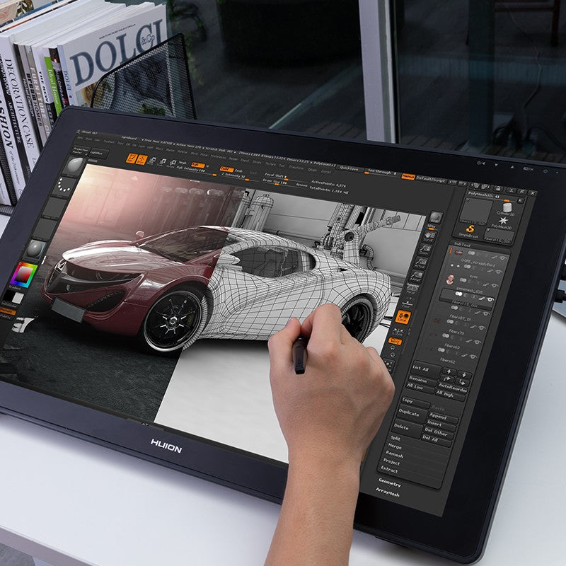 HUION-tableta gráfica Kamvas 24 Plus de 23,8 pulgadas, QLED Monitor con pantalla IPS, completamente laminada, 140% sRGB Pantalla de dibujo Lápiz digital 8192 niveles de presión