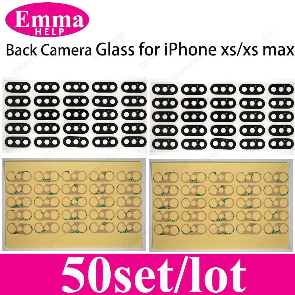 50 Piezas/Lote de Cristal de Lente de Cámara Trasera para iPhone 14 13 12 11 Pro Max XS XR X 7 8 Plus, Repuesto de Cristal de Cámara Trasera con Adhesivo