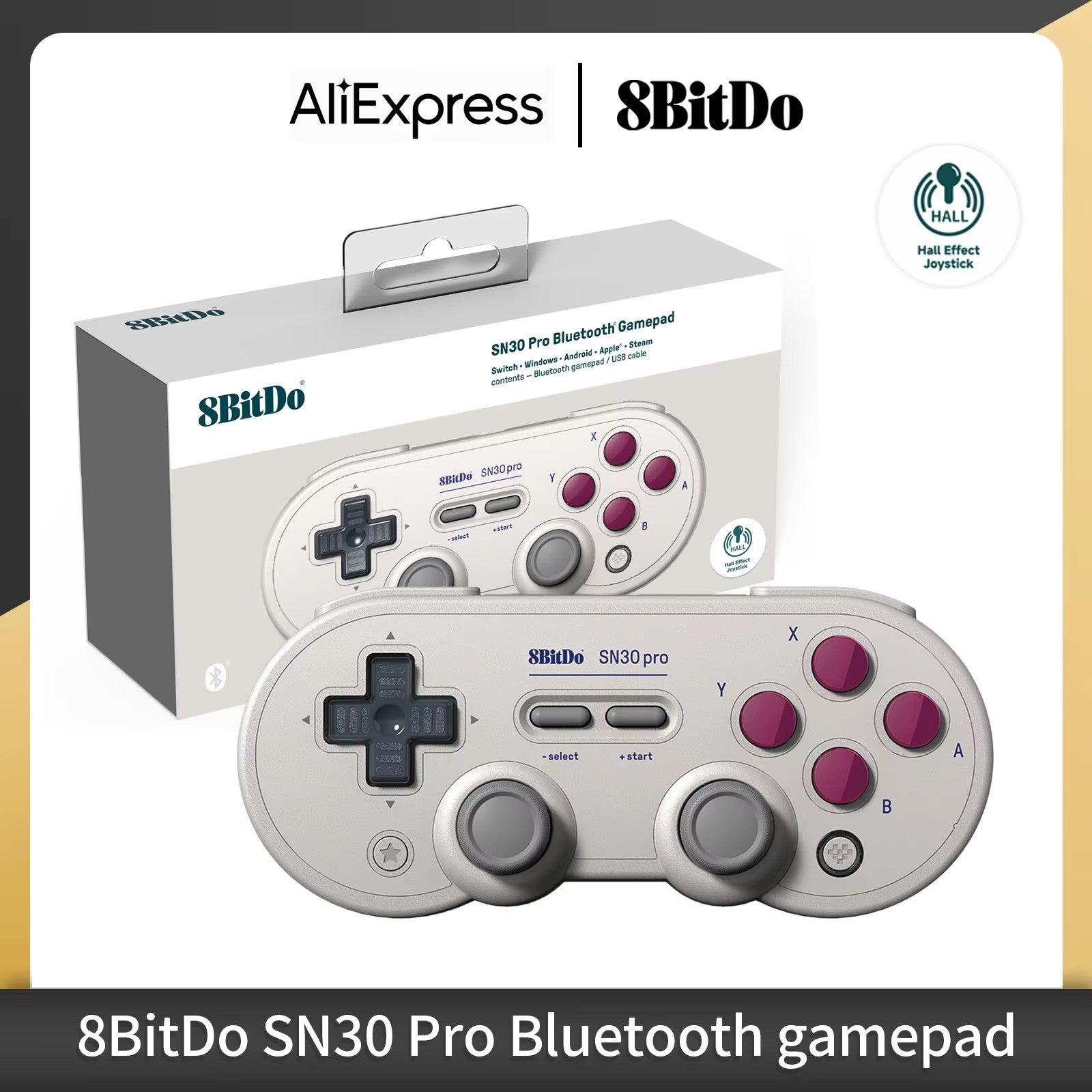 Control Inalámbrico para Juegos 8Bitdo SN30 Pro con Bluetooth y Efecto Hall para Switch 2, MacOS, Android, Raspberry Pi, Windows, Steam Deck