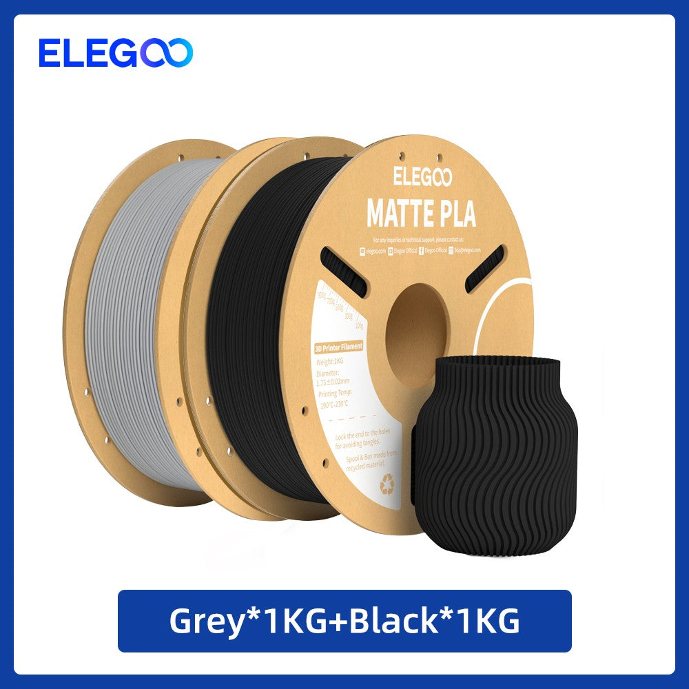Filamento PLA Mate ELEGOO 1KG, 1.75mm para Impresora 3D FDM, Precisión Dimensional +/- 0.02mm, Bobina de Cartón de 1kg (2.2lbs)