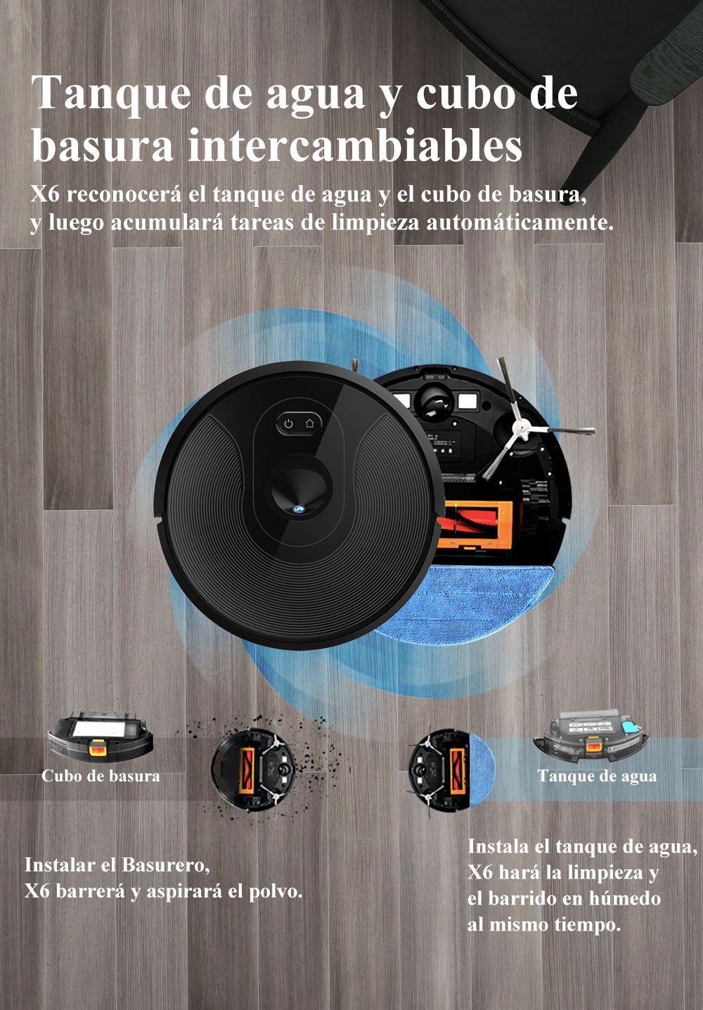 Robot aspirador ABIR X6PRO, sistema Smart Eye, aplicación No-Go Lines, línea Virtual APP, succión de 6000PA, fregona húmeda inteligente para el hogar