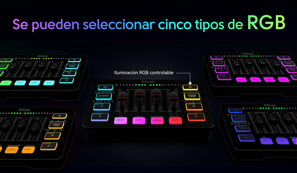 FIFINE mezclador de Audio para juegos, mezclador de transmisión de 4 canales RGB con interfaz de micrófono XLR, para voz de juego, Podcast,AmpliGame SC3