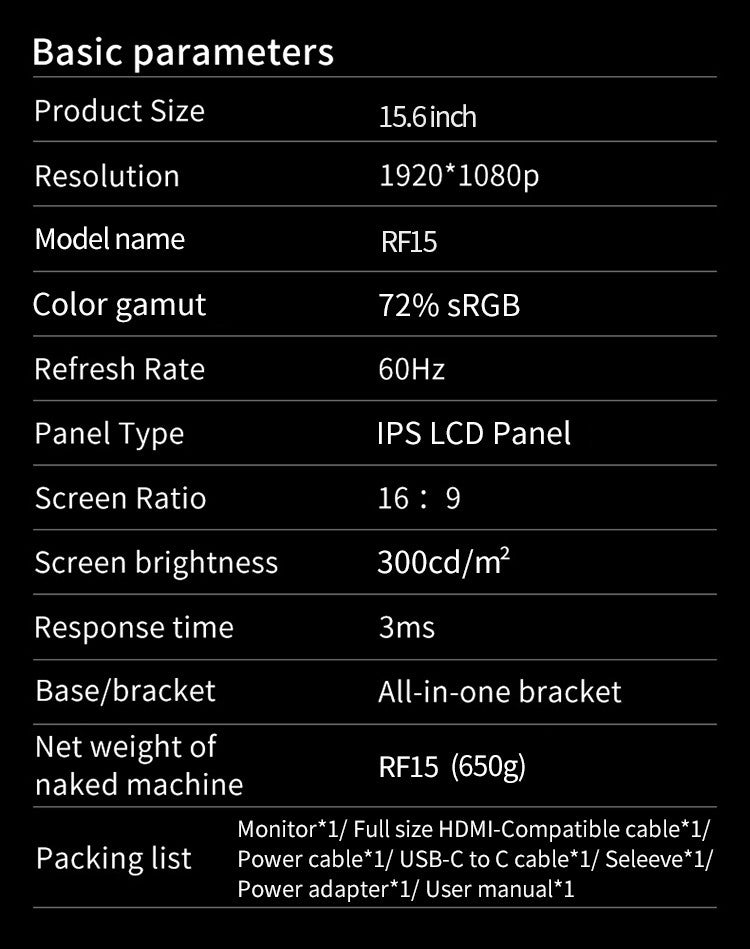 Monitor portátil de 15,6 pulgadas FHD 1920*1080p 300Nits bisel estrecho con soporte Monitor externo para PS5 portátil teléfono PC funda