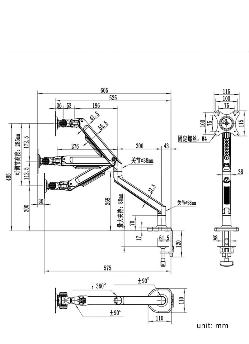 Soporte de Monitor de escritorio V8 de aluminio, brazo de resorte mecánico, elevación libre, movimiento completo, soporte de Monitor de TV, carga de 11kg, 17-38"