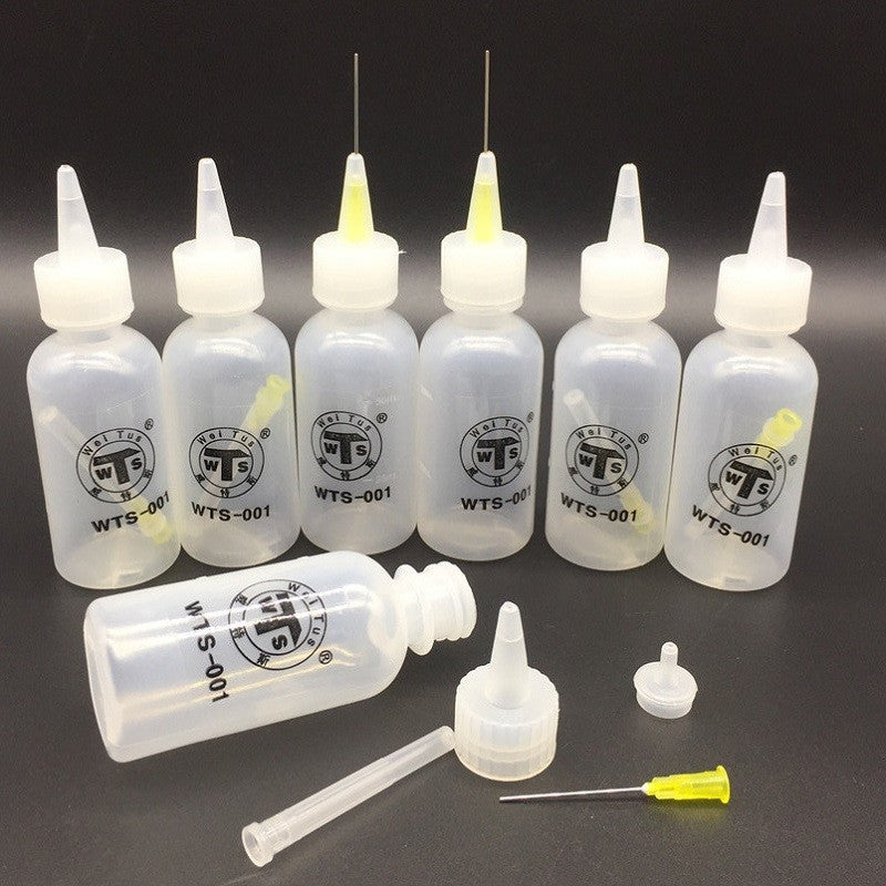 WTS-001 Botella de colofonia de plástico con punta de aguja de 50ml, limpieza de líquido, dispensador de aceite y Alcohol, limpiador de botellas de mano de plástico, reparación DIY
