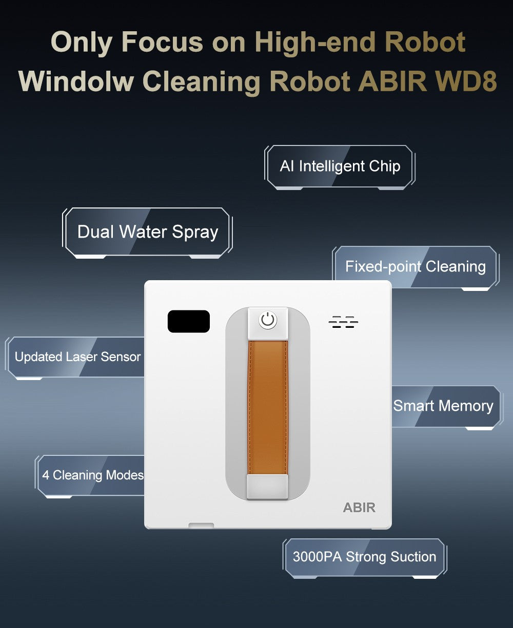 (Código:HOT888)Robot Limpiador de Ventanas ABIR WD8, Doble Rociado de Agua, Memoria Inteligente, Alta Succión al Vacío, Sensor Láser, Robot de Limpieza de Cristales de Pared en el Hogar, Control por Aplicación