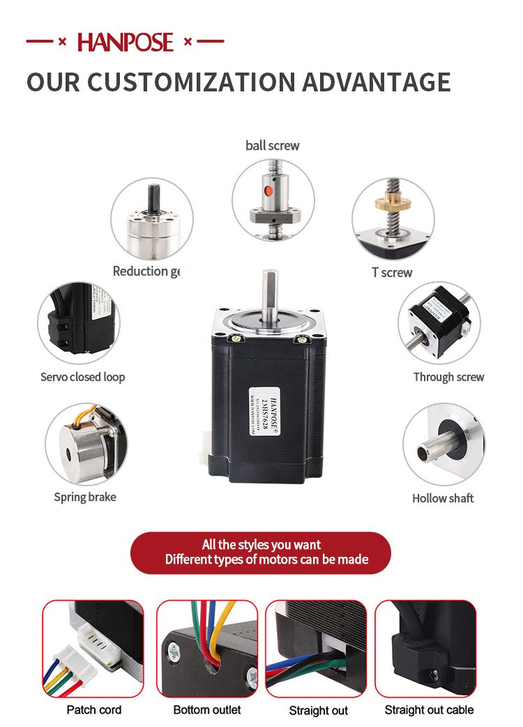 Motor paso a paso HANPOSE 23, modelo 23HS4128 23HS5128 23HS5628 23HS7628, diámetro del eje 8 mm, sistema de cuatro cables, motor serie 57.