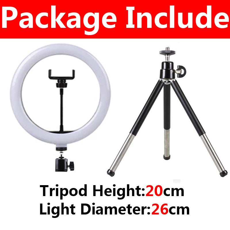 Anillo de luz LED para Selfie, lámpara de relleno de fotografía regulable con Mini trípode para teléfono, Tiktok, vídeo en vivo, estudio fotográfico, 10 pulgadas
