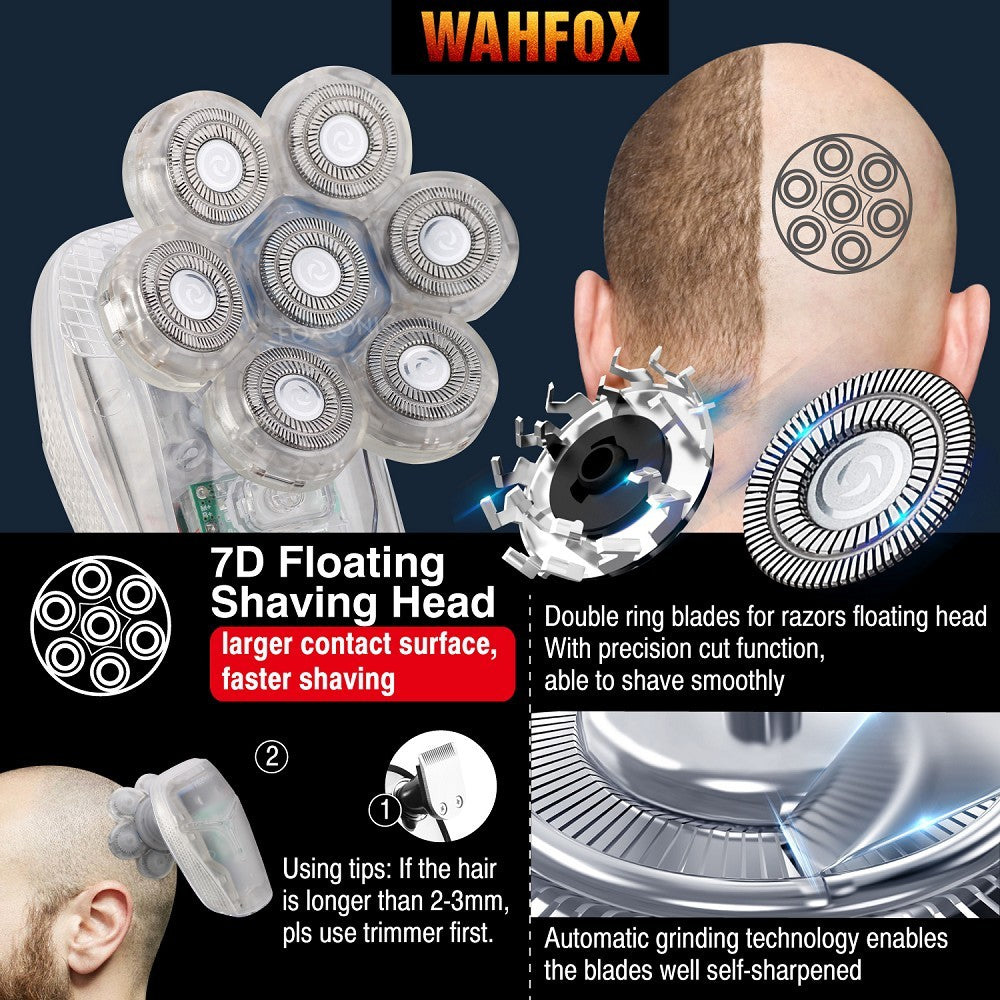 FOXSONIC-Afeitadora para hombre 7D independiente, 7 cortadores, cabezal flotante, maquinilla de afeitar eléctrica resistente al agua, recortadora de barba para hombre