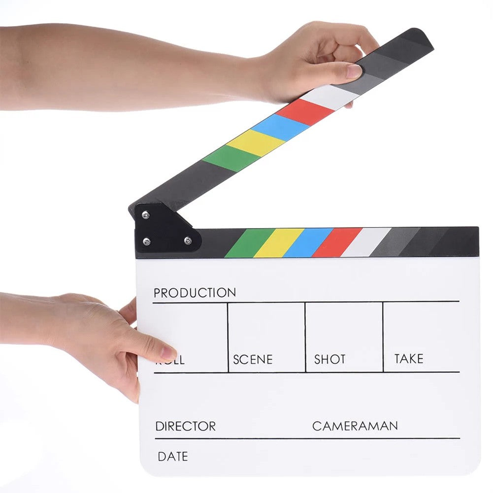Clapperboard de acrílico colorido, tablero de borrado en seco, Director de corte, TV, película, acción, pizarra, Clapper, accesorio de corte hecho a mano