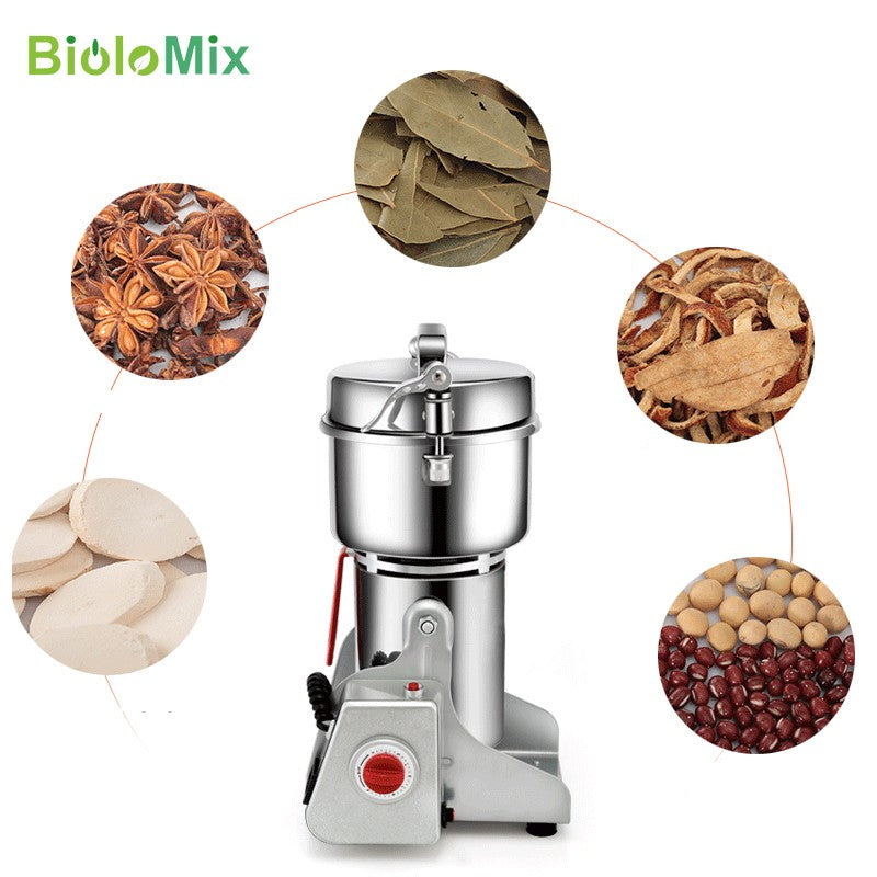 BioloMix 800g 700g Molino triturador de granos, especias, hierbas, cereales, café y alimentos secos, máquina de molienda, molino de harina, trituradora de polvo