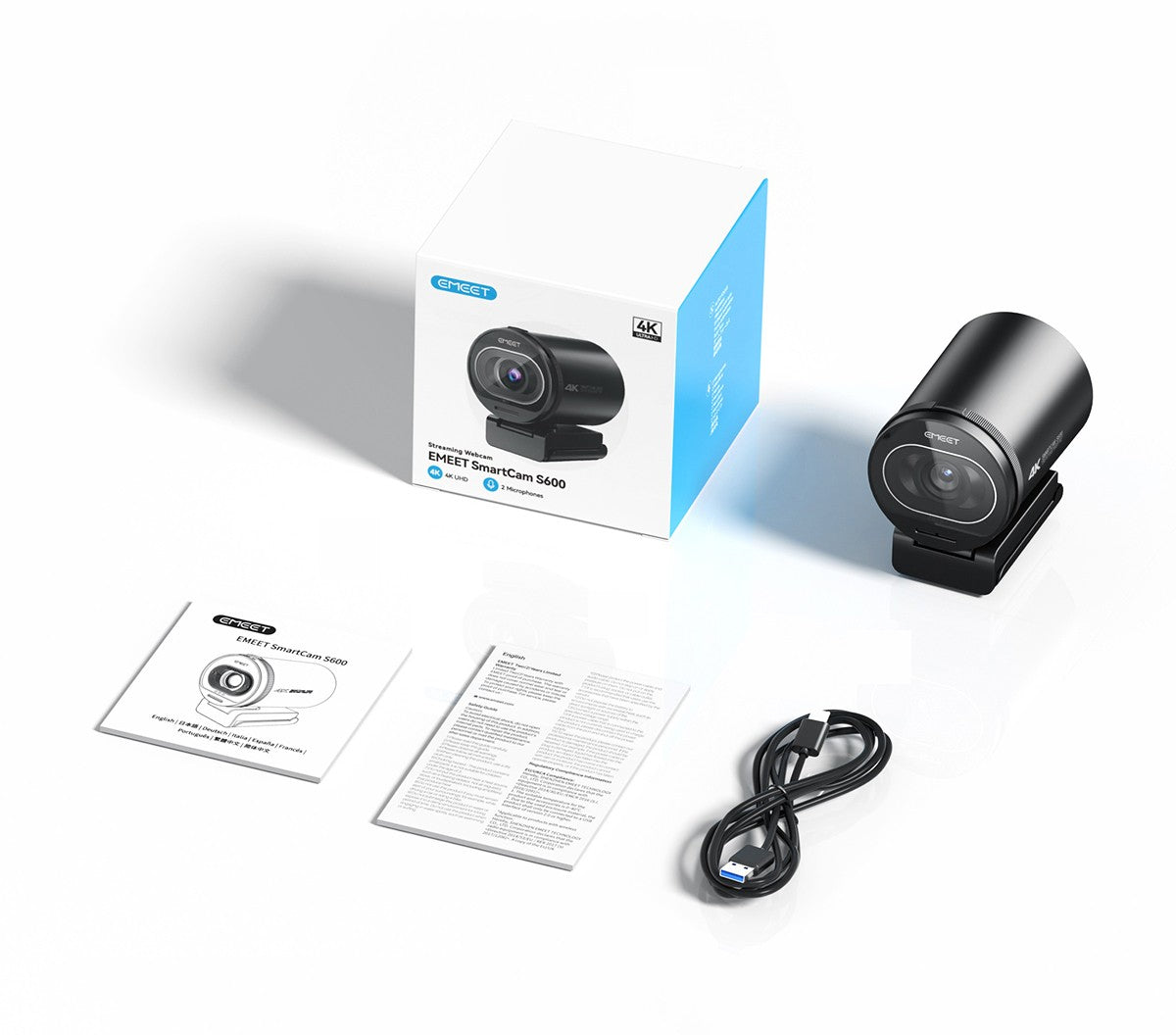 Cámara Web 4K 1080P 60FPS con Enfoque Automático, Cámara Web para Transmisión en Vivo EMEET S600 con Micrófonos y Cubierta de Privacidad para Tiktok/YouTube