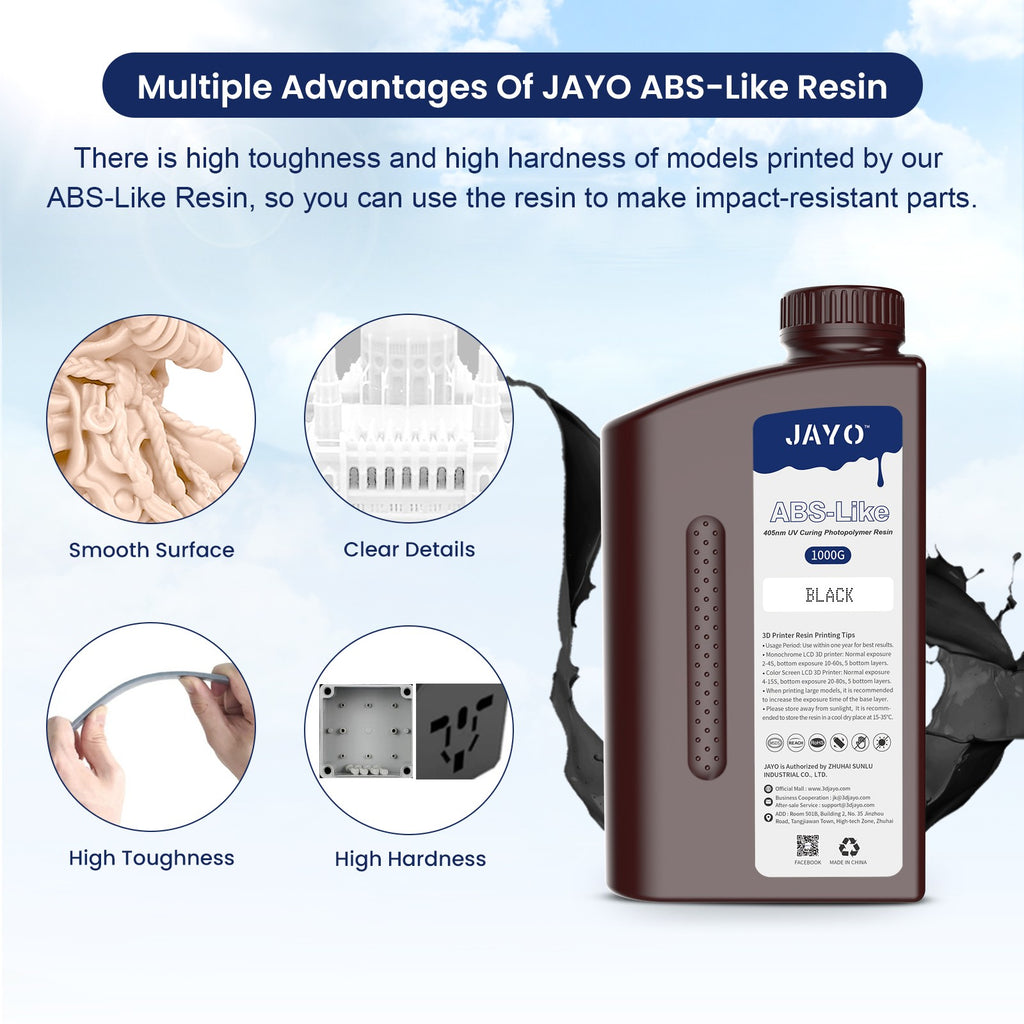 JAYO-lavabo de agua de resina 3D/como ABS/a base de plantas/líquido de resina de fotopolímero UV estándar de 10KG 405nm para materiales de impresora LCD 3D
