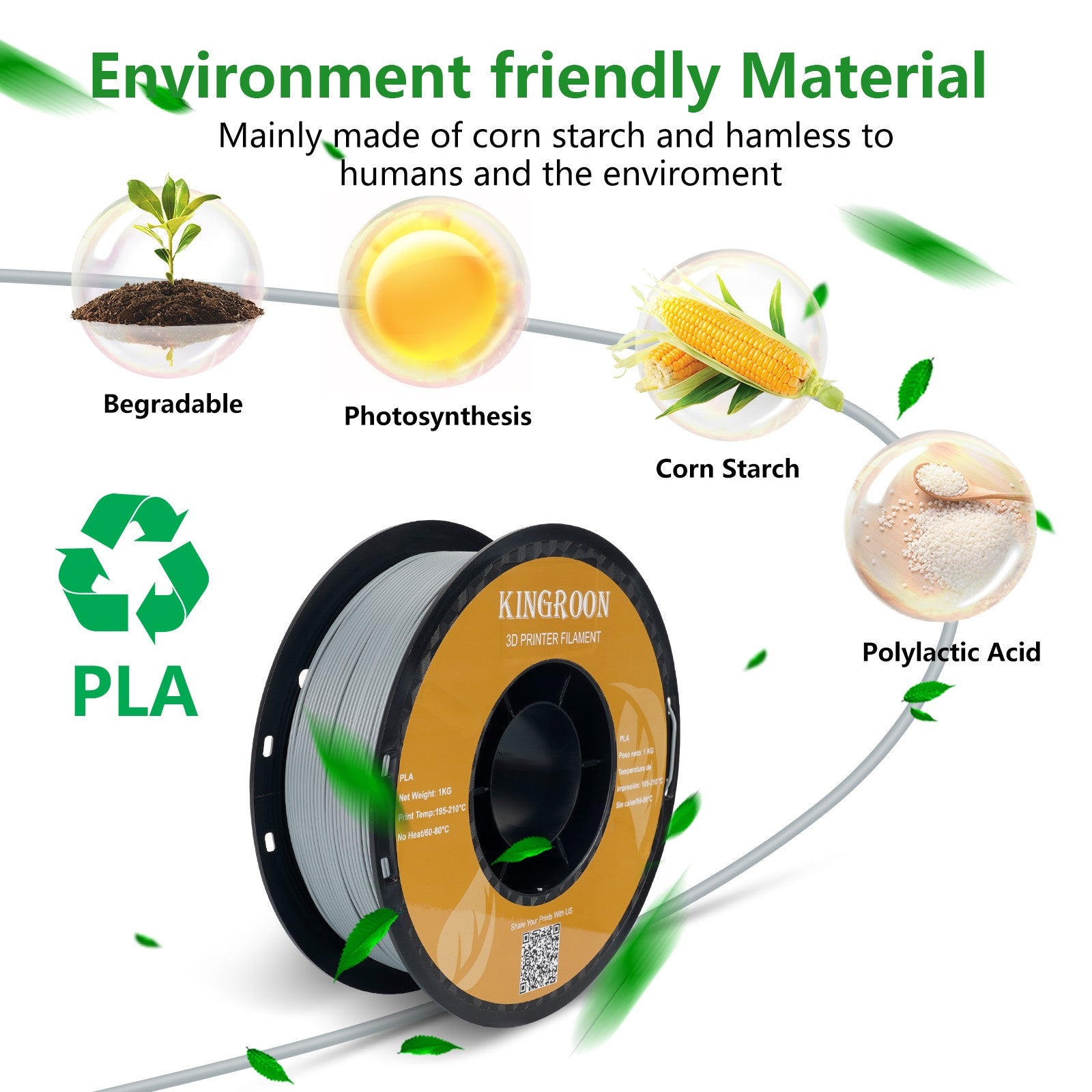 Filamento PLA KINGROON de 1.75mm, 5/10KG, Plástico PLA para Impresora 3D, Estándar 1kg/rollo, Filamentos para Impresión 3D, Colores Mixtos, Envío Local