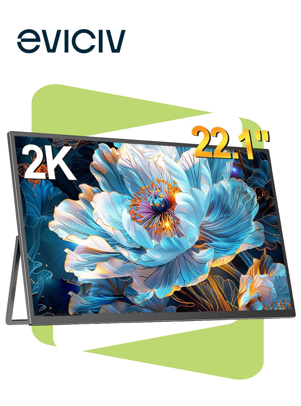 Monitor portátil EVICIV 2K de 22 pulgadas con pantalla IPS de 2560 x 1440, soporte integrado, mini HDMI, USB C para PC, portátil, teléfono móvil, Xbox Switch, PS4/5, monitor móvil con soporte