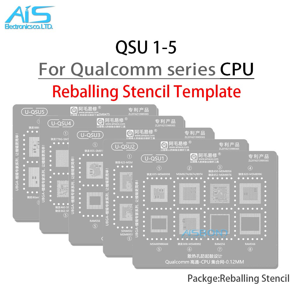 Plantilla de reparación BGA U-QSU1-6 para CPU serie Qualcomm SM8350 SM8250 SM8475 SM7325 SM7125 SM7350 SM8150 SM7250 SM8750 SM8635 Net