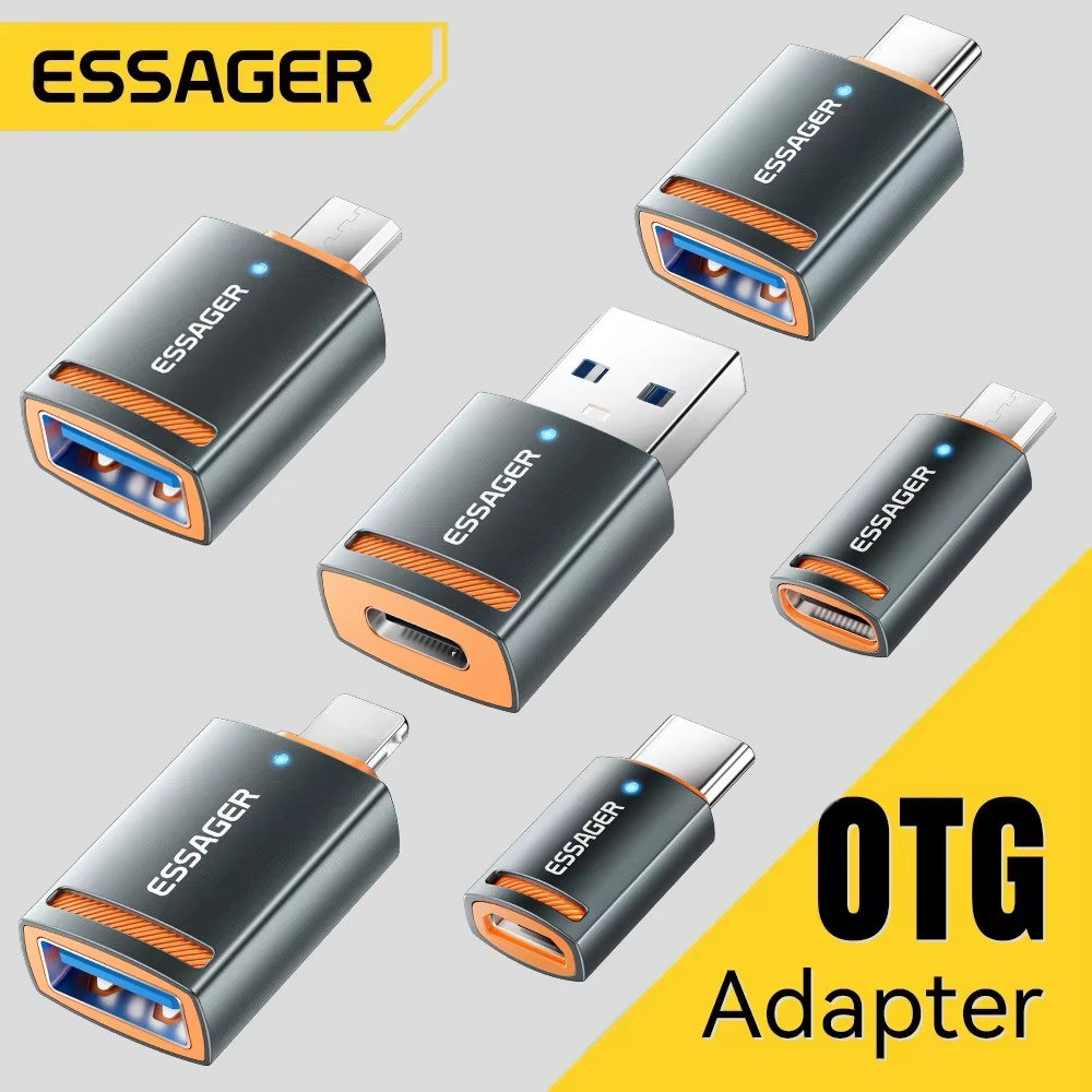 Adaptador Essager USB3.0 OTG tipo C USB-A Micro hembra a USB Micro iP tipo C convertidor macho para Macbook Xiaomi iPhone adaptador OTG