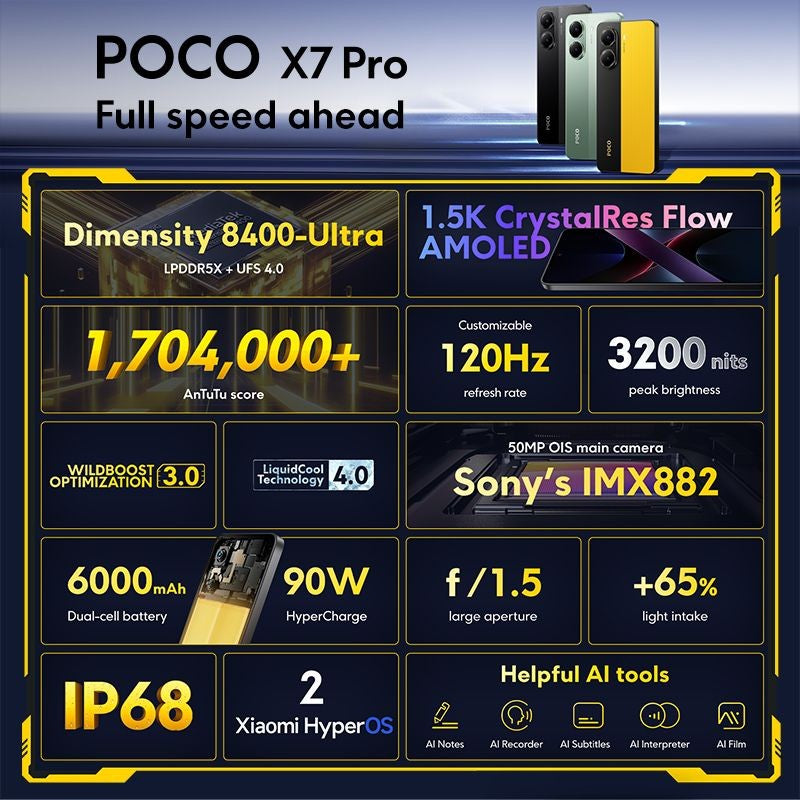 POCO X7 Pro 5G Versión Global Smartphone Dimensity 8400-Ultra 6000mAh 90W Carga 50MP Cámara con OIS NFC
