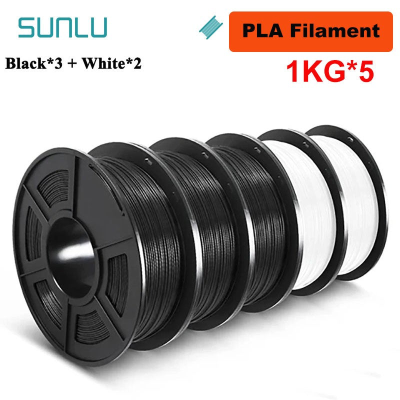 SUNLU Filamento PLA/PETG/PLA PLUS/Transparente de 5 kg, 1.75 mm, 5 Rollos de 1 kg, Filamento 3D para Impresora y Bolígrafo 3D, Enrollado Cuidadosamente