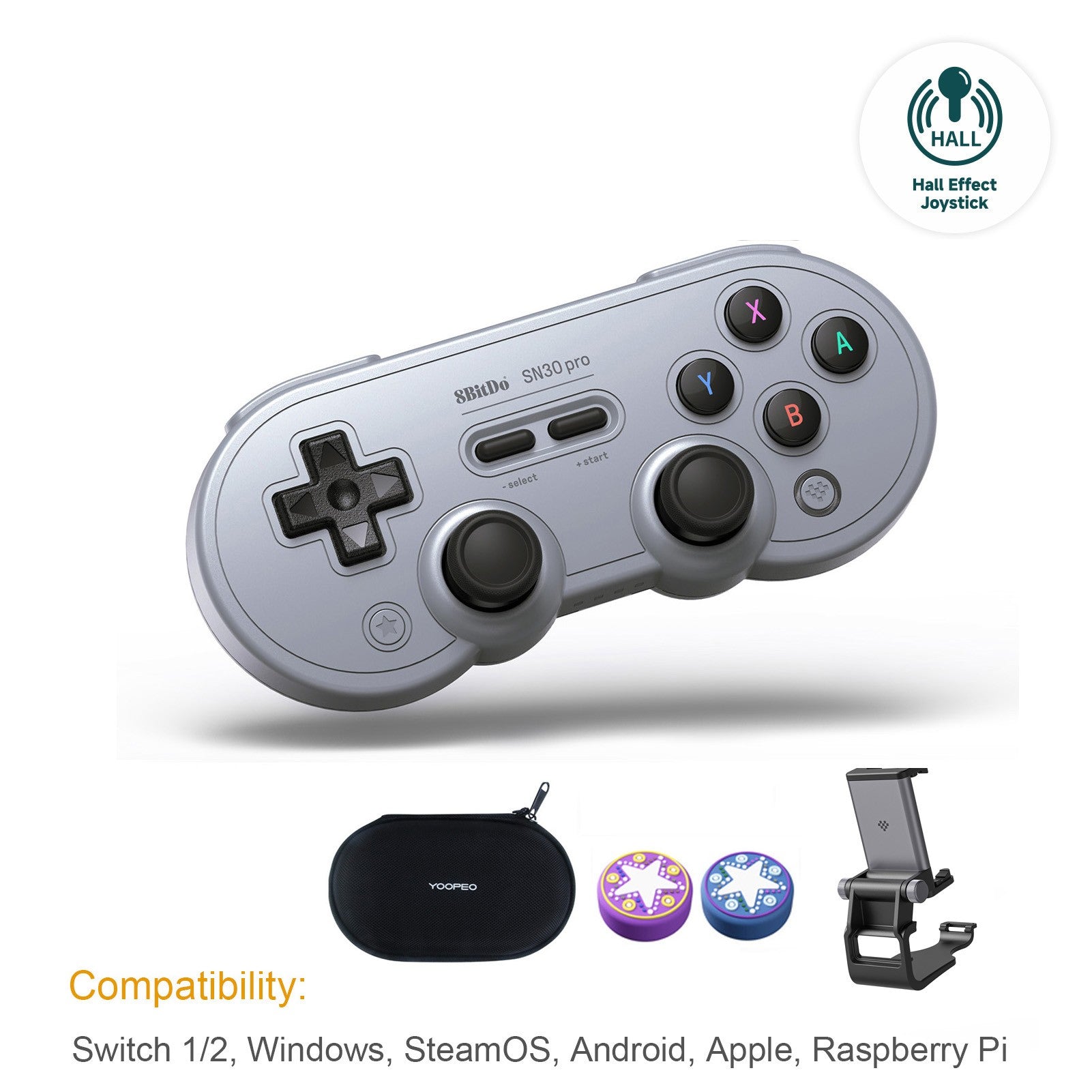 Control Inalámbrico para Juegos 8Bitdo SN30 Pro con Bluetooth y Efecto Hall para Switch 2, MacOS, Android, Raspberry Pi, Windows, Steam Deck