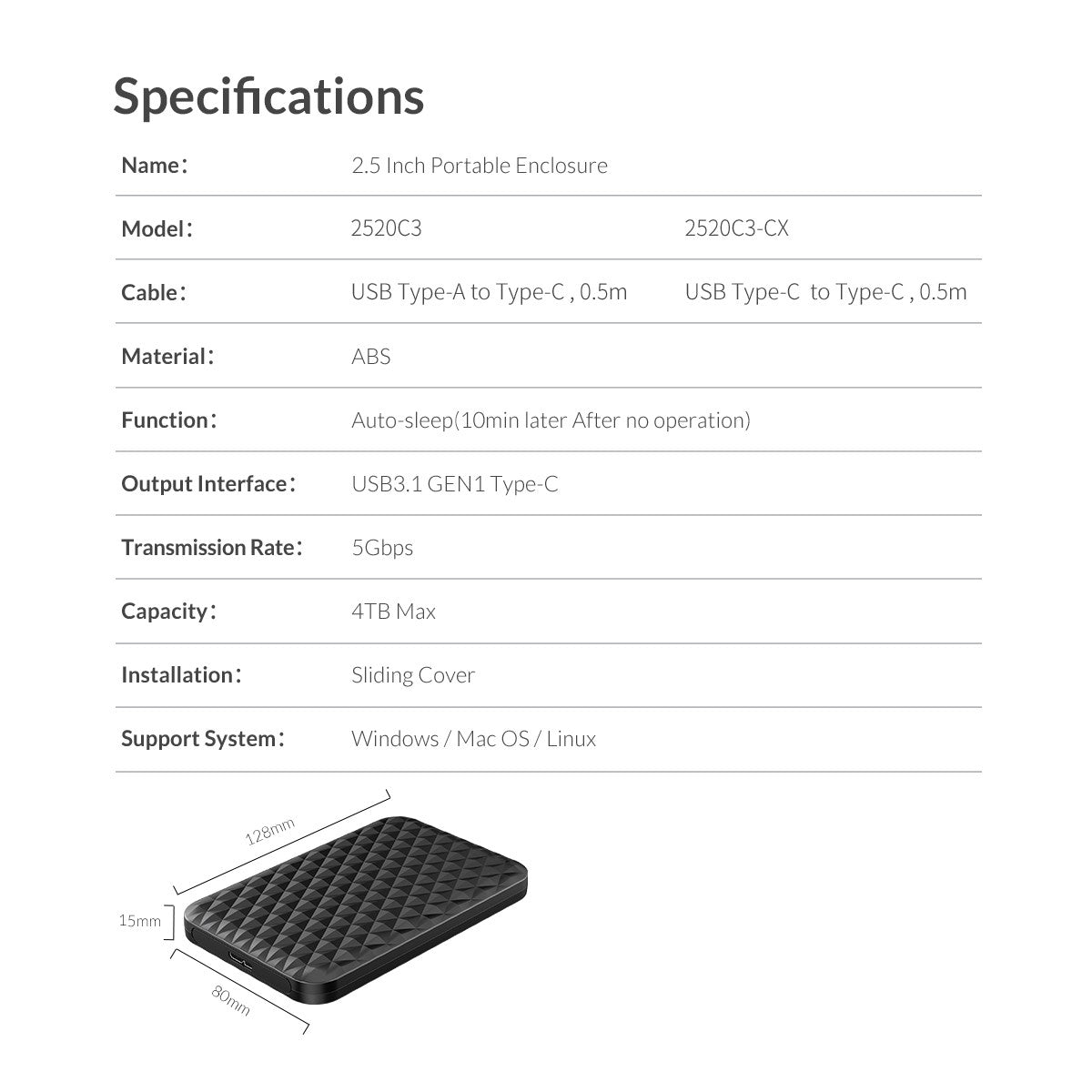 ORICO HDD externo 2,5 "funda HDD USB 3,0 a SATA 5Gbps funda de disco duro para 7-9.5mm 2,5 pulgadas SATA hd externo para PC