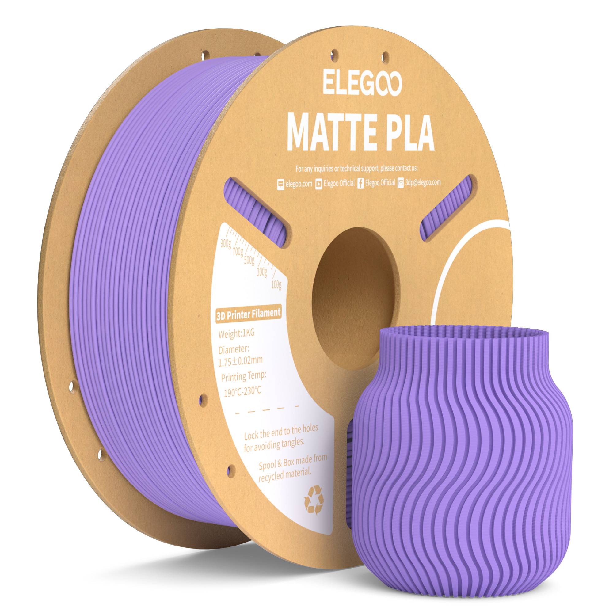 Filamento PLA Mate ELEGOO 1KG, 1.75mm para Impresora 3D FDM, Precisión Dimensional +/- 0.02mm, Bobina de Cartón de 1kg (2.2lbs)