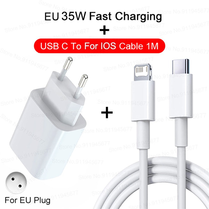 Cargador rápido PD de 35W para iPhone 11, 12, 13, 14, 15 Pro Max, Cable de carga rápida para iPhone 15 Plus, Cable de datos USB tipo C