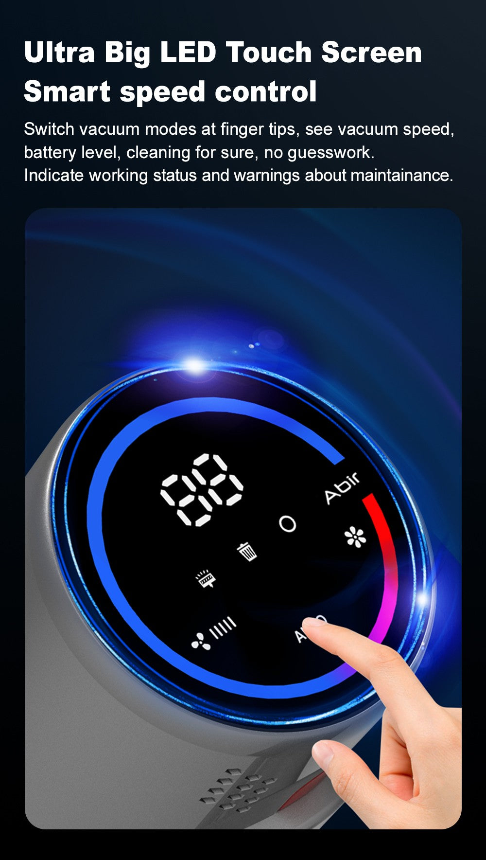 (Código de cupón: NEW888) Aspiradora de Mano Sin Cable ABIR VC205, 27000PA, Sensor Inteligente de Polvo, Pantalla Táctil LED, Control Automático de Velocidad, Eliminador Portátil de Ácaros Inalámbrico