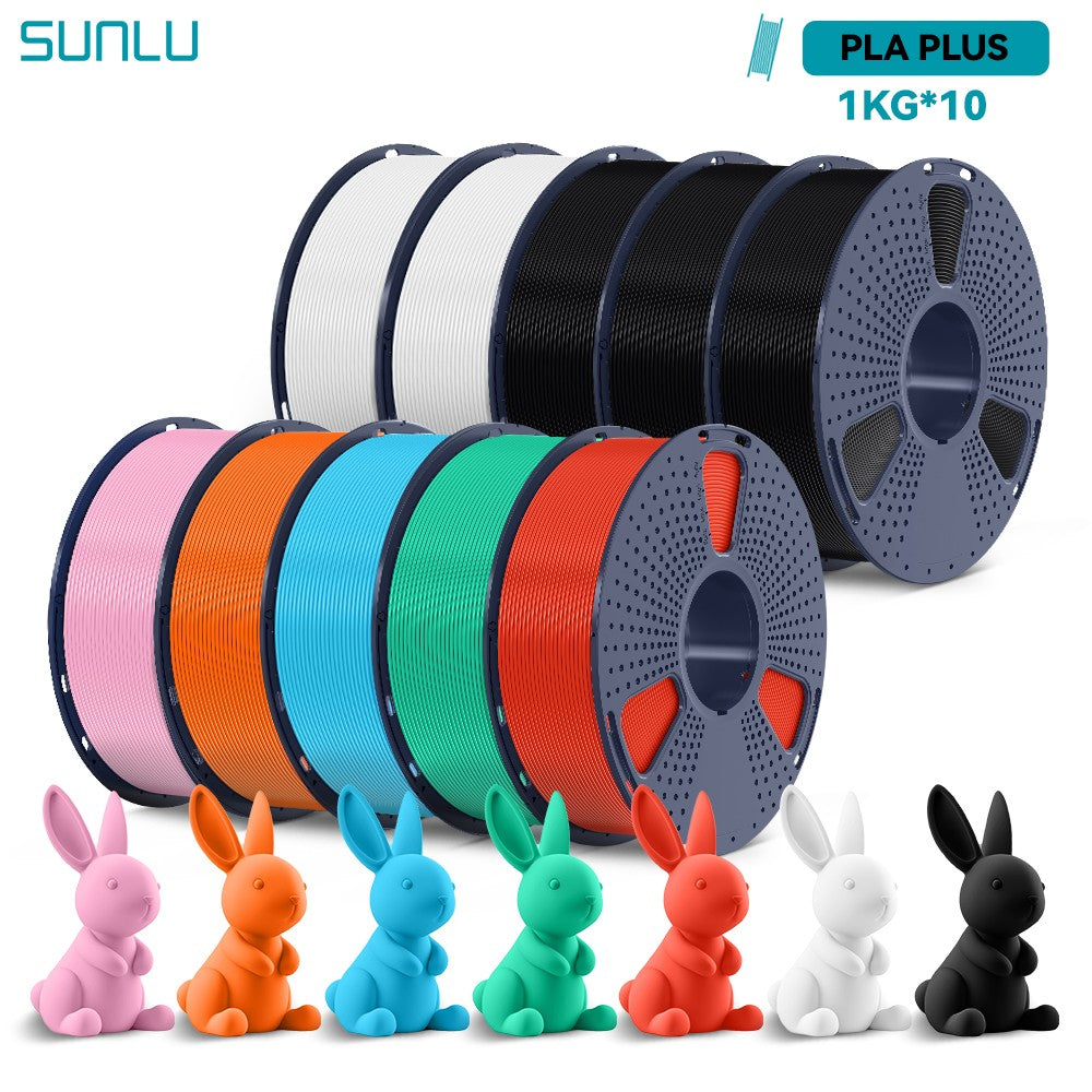 Filamentos SUNLU PLA PETG PLA Plus, 10 rollos de filamento 3D, 1 KG/rollo, 1,75mm, 100% líneas de filamento, ordenadamente para impresión 3D de la UE y EE. UU.