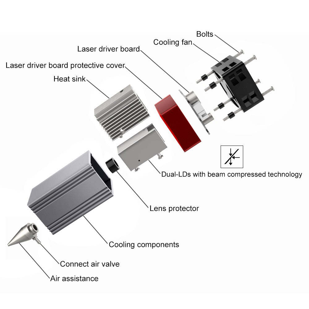 Árbol láser 20W 30W 40W 60W módulo láser con asistencia de aire TTL módulo de luz azul para grabador láser CNC herramientas de corte de carpintería