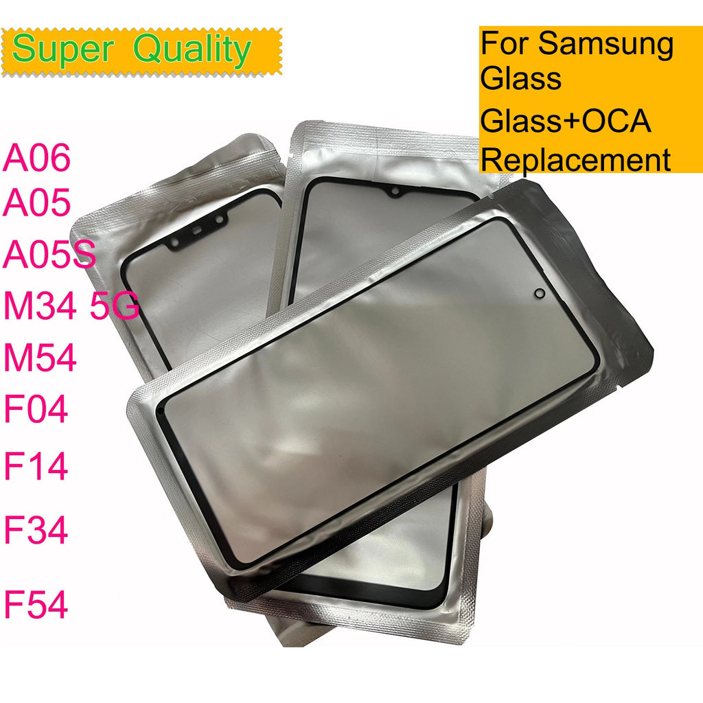 10 unids/lote para Samsung Galaxy A06 A05 A05S M34 M54 F04 F14 F34 F54 F55 C55 M55 Panel de pantalla táctil lente de cristal exterior frontal con OCA