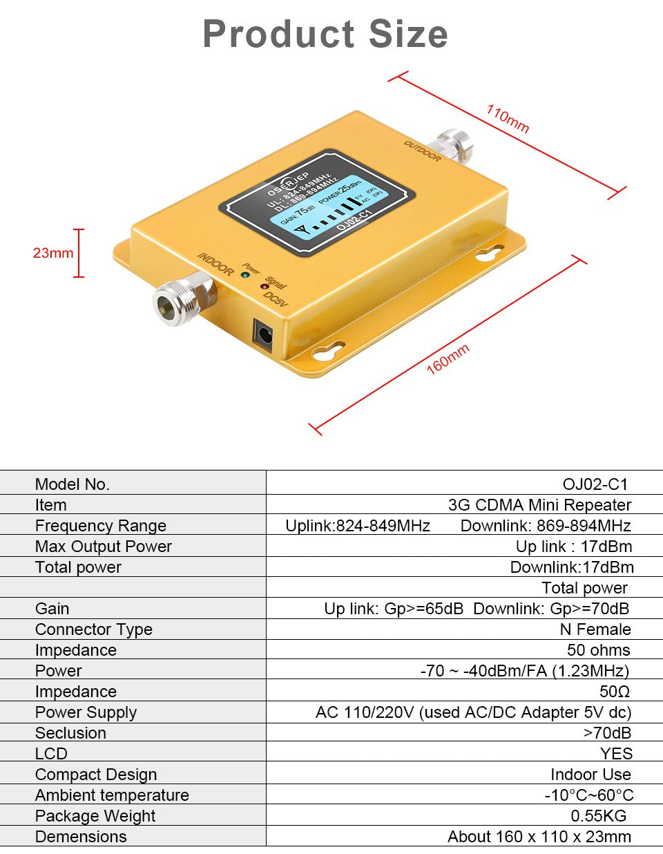 Repetidor 850 MHz Band5 70dB LCD 2G 3G 4G 850mhz UMTS GSM CDMA repetidor de señal de teléfono móvil amplificador celular