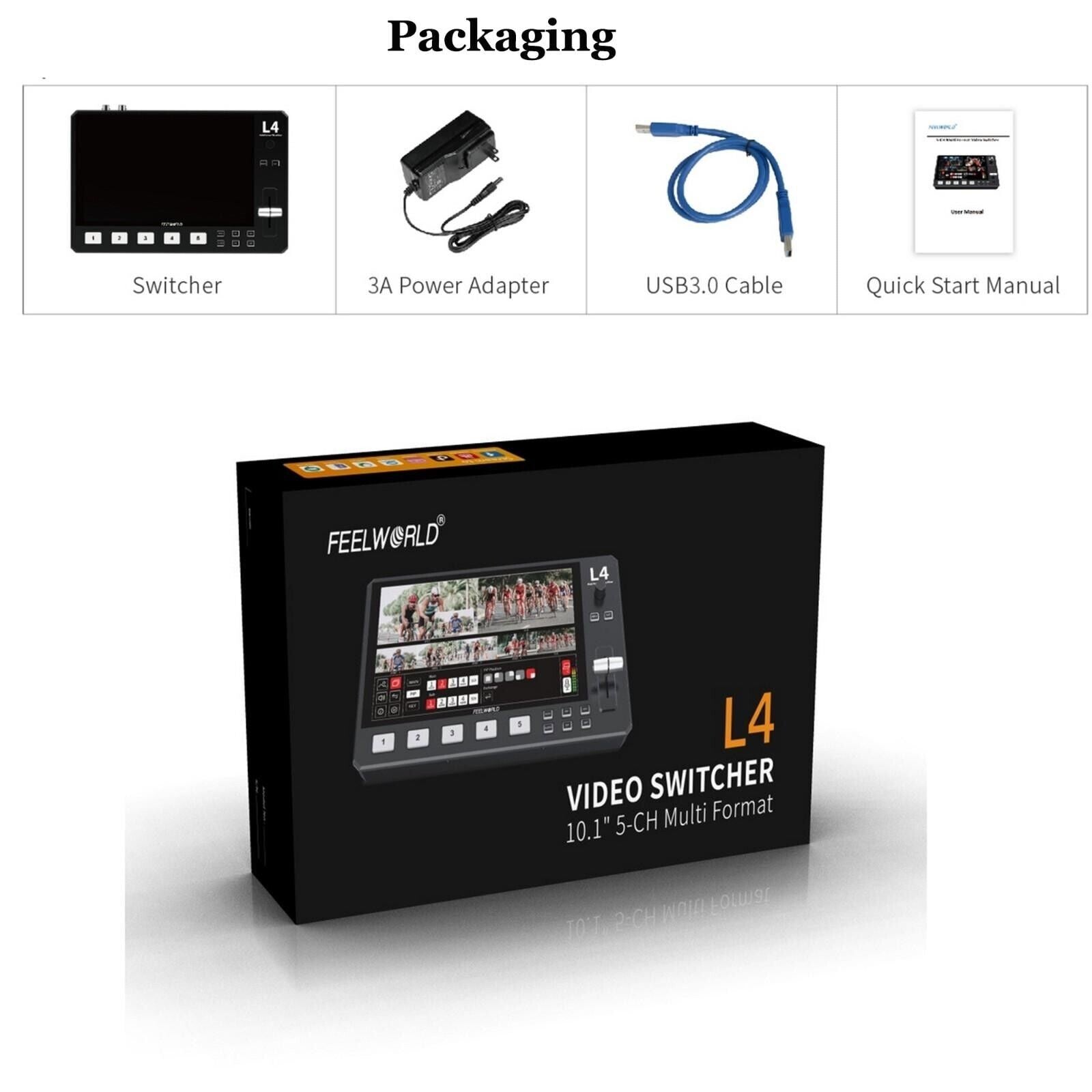 FEELWORLD L4 conmutador de vídeo para cámara, pantalla táctil de 10,1 pulgadas,