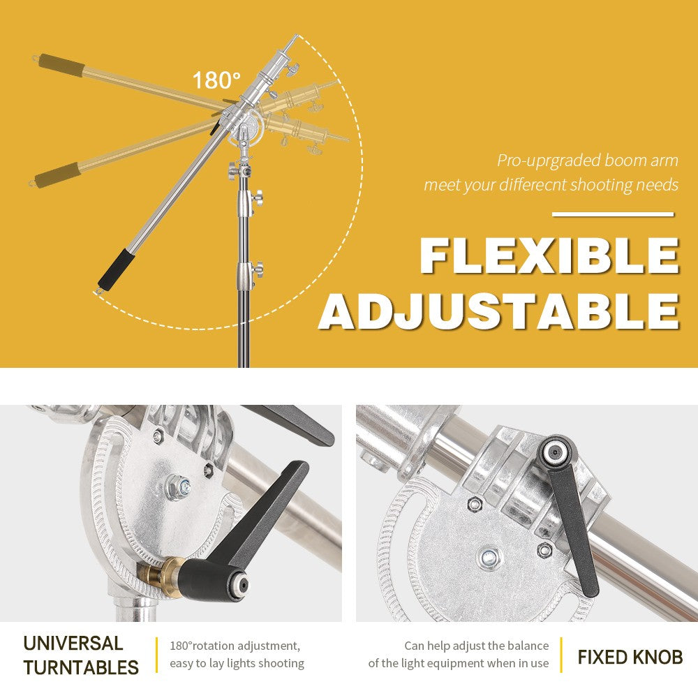 Kit de soporte C de acero inoxidable, soporte de luz con bolsa de peso, accesorios de estudio fotográfico, varilla de extensión, brazo cruzado de 2,49 M de longitud