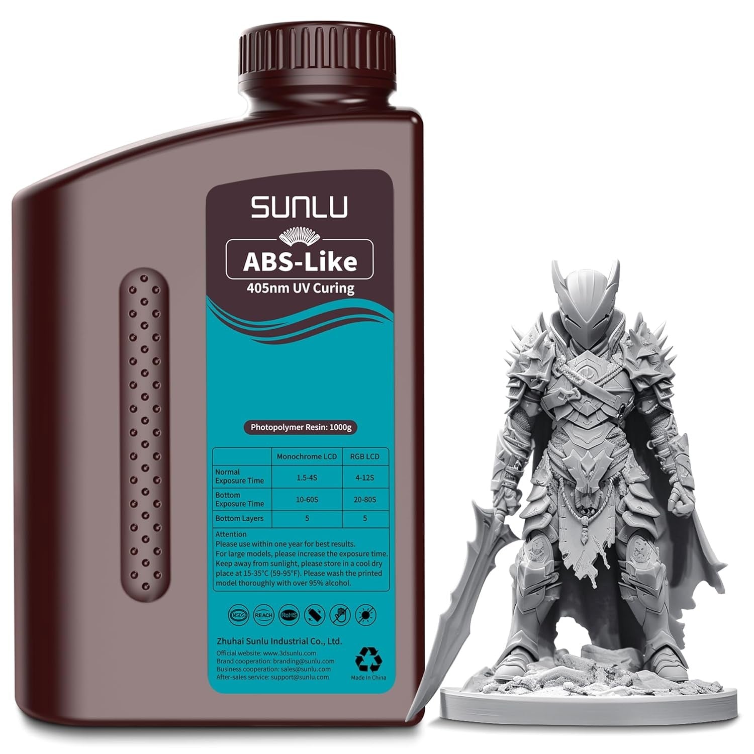 SUNLU 1KG ABS como/resina ABS lavable con agua 1000G/botella 405nm resina fotopolímero de curación UV rápida para Material de impresora LCD 3D
