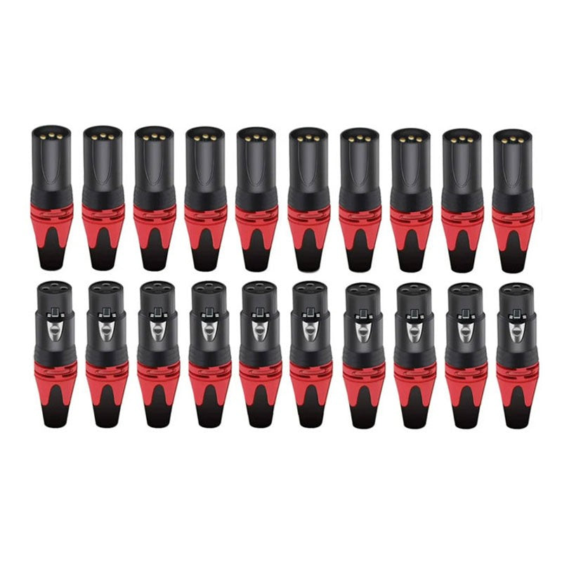 20 piezas, 10 juegos de conectores XLR de 3 pines, coloridos, hembra y macho, de 3 polos, para micrófono, amplificador de audio, para audiófilos