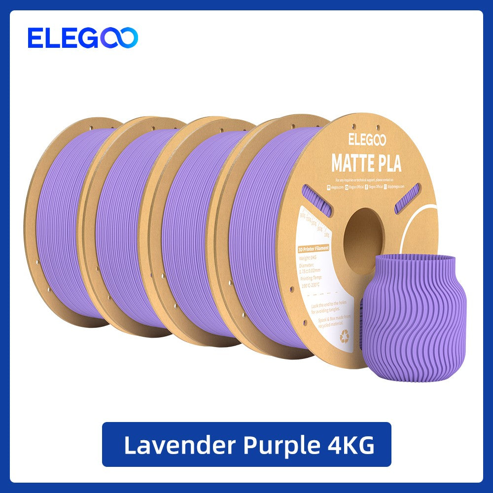 Filamento PLA Mate ELEGOO 1KG, 1.75mm para Impresora 3D FDM, Precisión Dimensional +/- 0.02mm, Bobina de Cartón de 1kg (2.2lbs)
