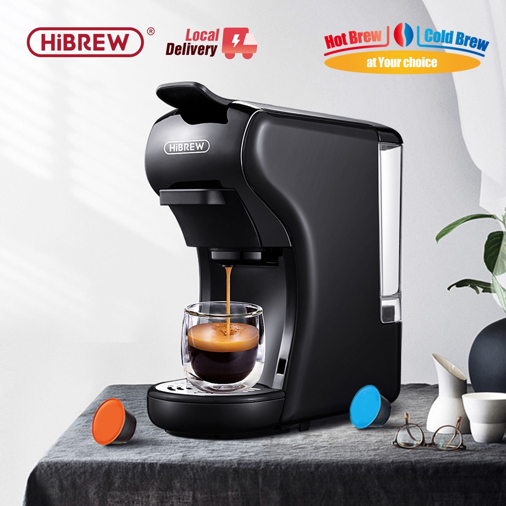 Máquina de café HiBREW 19 Bar 4 en 1, Cápsula múltiple caliente y fría, Cafetera Espresso, Cafetera de cápsulas Dolce Milk Nexpresso en polvo H1A