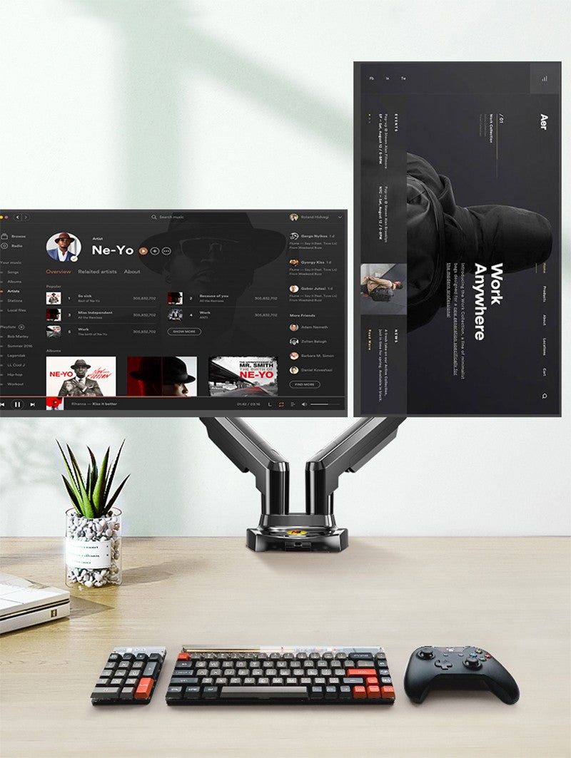 Soporte para Laptop con Doble Monitor y USB 3.0 NB F160-FP, Brazo Doble con Resorte de Gas para Monitores de 17'-27' + Soporte para Laptop de 10'-17'