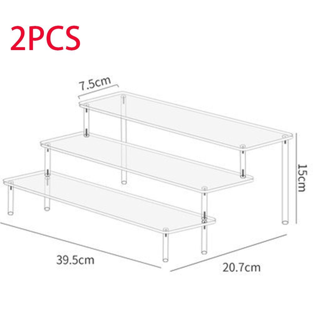Soporte de exhibición acrílico de 1-4 niveles, estante de exhibición duradero para magdalenas, Perfume, muñeca, caja ciega Trapezoidal transparente, estante de almacenamiento