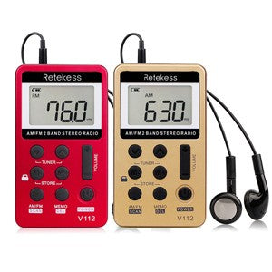 RETEKESS-Radio de 2 bandas V112, 10 piezas, FM, AM, Mini sintonización Digital portátil, receptor de Radio con batería recargable y auriculares