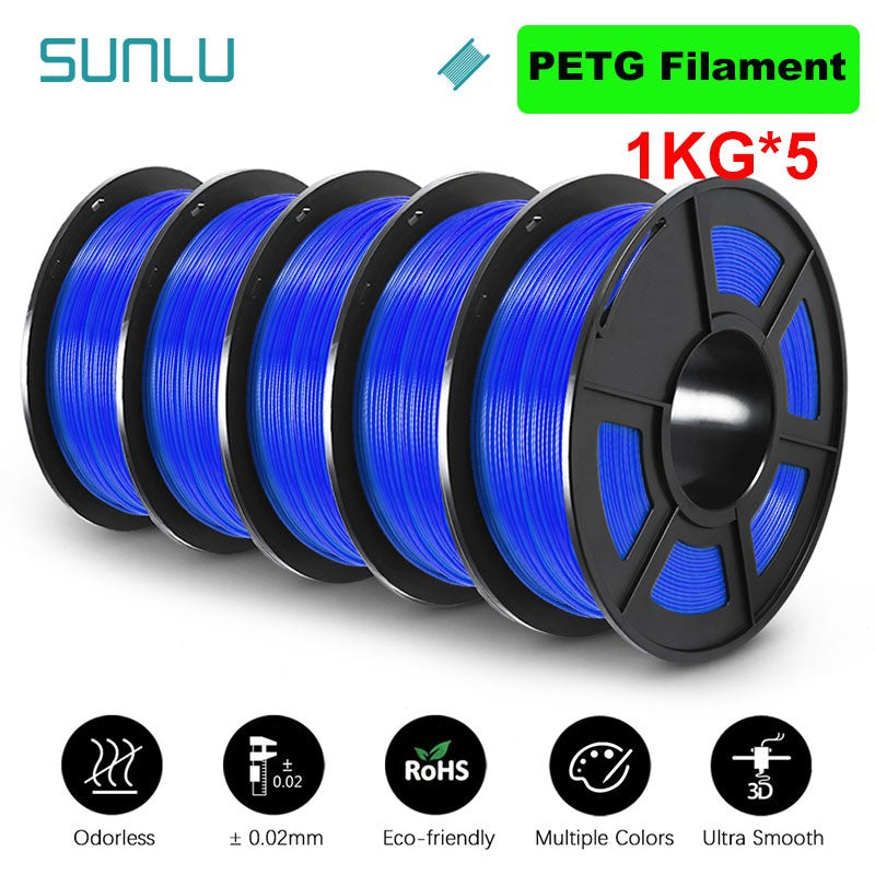 SUNLU Filamento PLA/PETG/PLA PLUS/Transparente de 5 kg, 1.75 mm, 5 Rollos de 1 kg, Filamento 3D para Impresora y Bolígrafo 3D, Enrollado Cuidadosamente