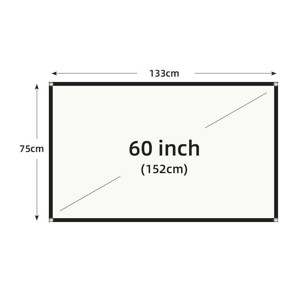 VEIDADZ Pantalla de proyector Rejilla blanca Anti-luz Ángulo de visión de 160 ° 60 72 84 100 120 130 pulgadas Borde negro Gancho de metal Pantalla reflectante