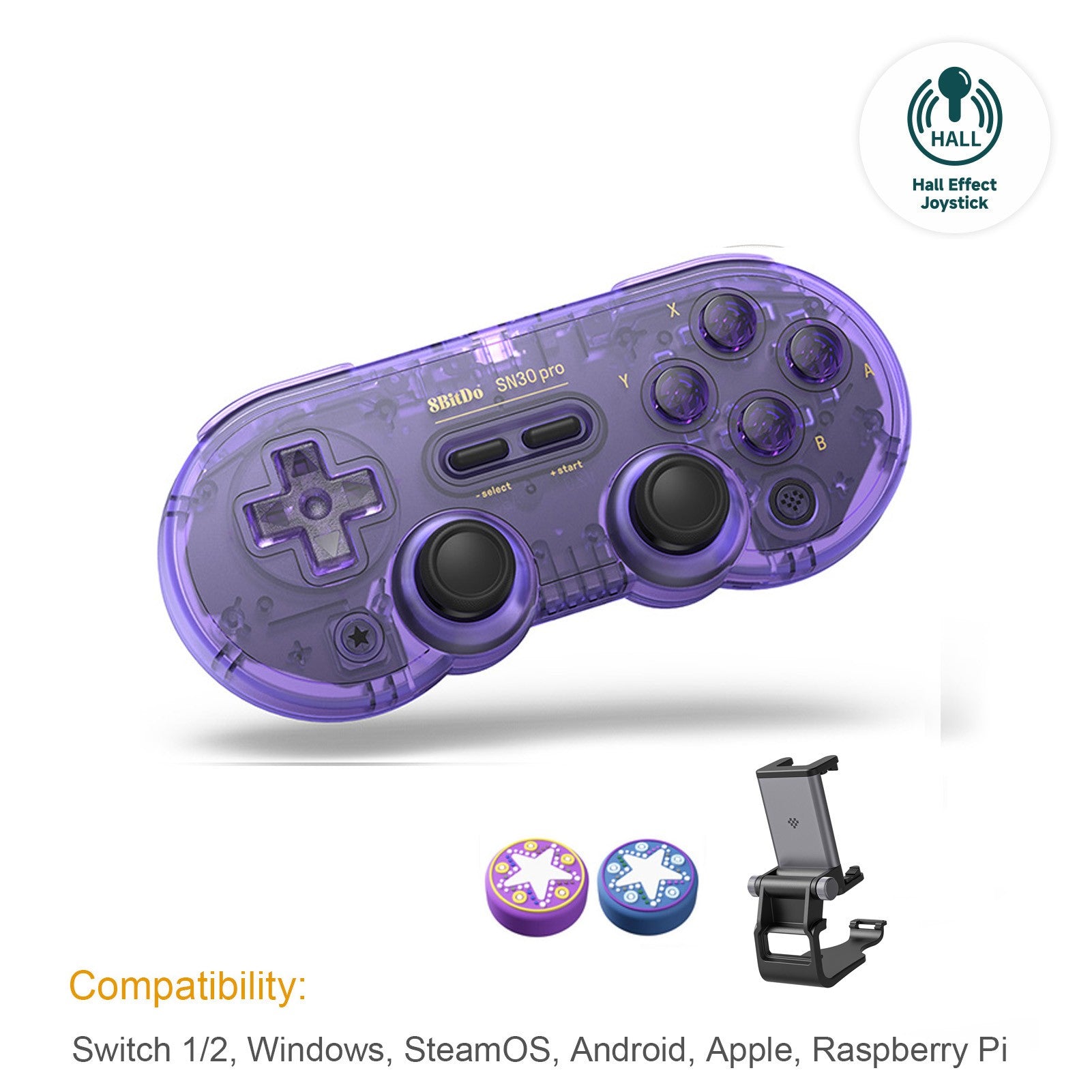Control Inalámbrico para Juegos 8Bitdo SN30 Pro con Bluetooth y Efecto Hall para Switch 2, MacOS, Android, Raspberry Pi, Windows, Steam Deck