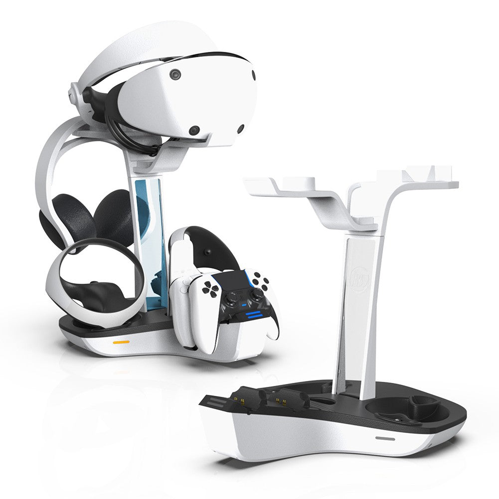Base de carga para PS5 PS VR2, soporte de auriculares, controlador, estación de carga, luz indicadora LED, almacenamiento de auriculares para casco